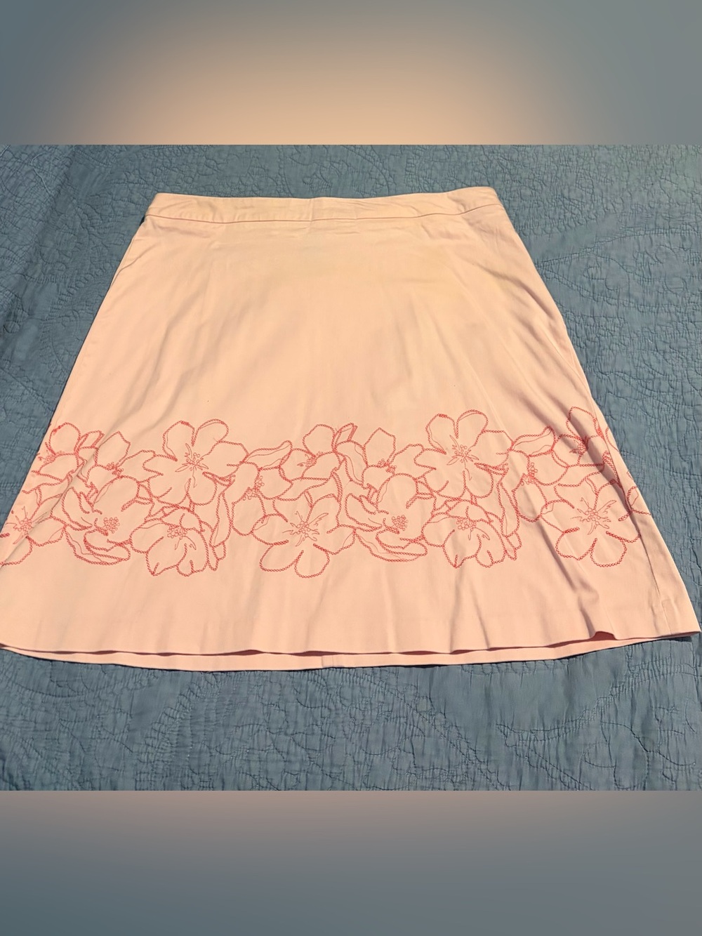 George Light Pink A-Line Skirt with Coral Floral Stitching